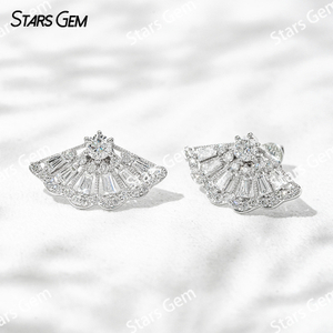 3.8mm Round Brilliant Cut Lab Grown Diamond Folding Fan Design 18K White Gold Diamond Stud Earrings