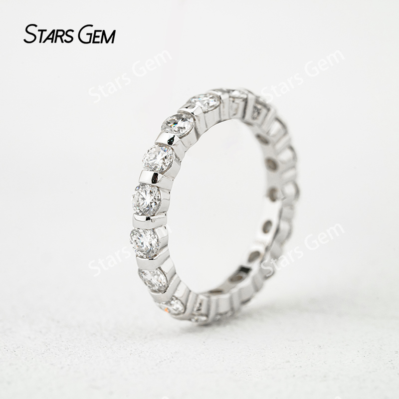 3mm Round Brilliant Cut Moissanite S925 Sterling Silver Diamond Eternity Ring