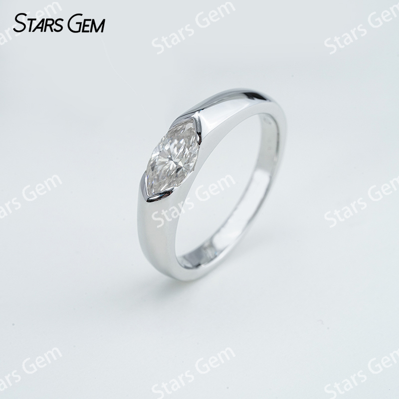 5×10mm Marquise Cut Moissanite S925 Sterling Silver Solitaire Engagement Ring