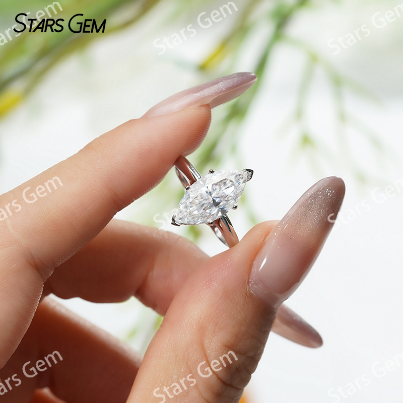 7×14mm Marquise Cut Moissanite S925 Sterling Silver Solitaire Engagement Ring