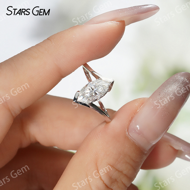 5×10mm Marquise Cut Moissanite Tension Set S925 Sterling Silver Solitaire Engagement Ring