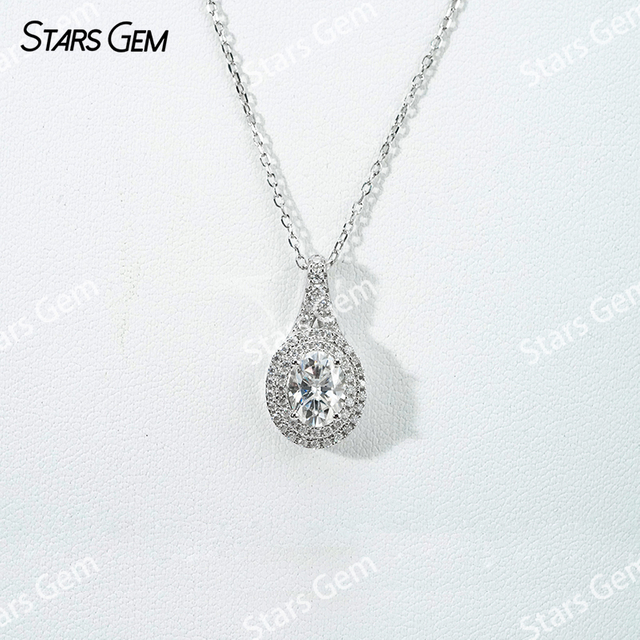 6×8mm Oval Cut Moissanite S925 Sterling Silver Diamond Pendant Necklace