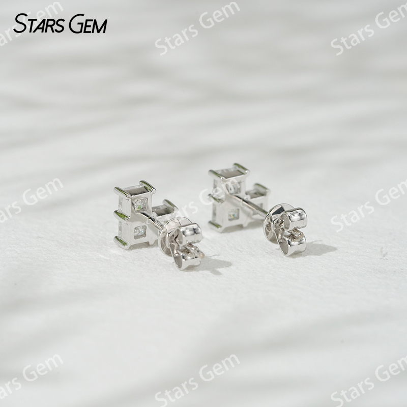 3×3mm Princess Cut Lab Grown Diamond 18K White Gold Diamond Stud Earrings