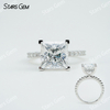 9.5×9.5mm Princess Cut Moissanite S925 Sterling Silver Pave Engagement Ring