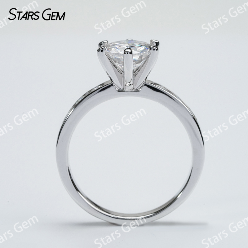 8mm Round Brilliant Cut Moissanite S925 Sterling Silver Pave 6 Prongs Channel Set Engagement Ring