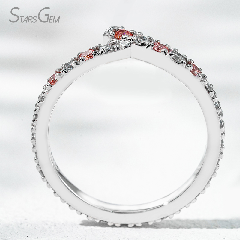 Custom Fancy Design Jewelry 1.8mm Round Brilliant Cut White Pink Lab Grown Diamond PT950 Diamond Eternity Ring