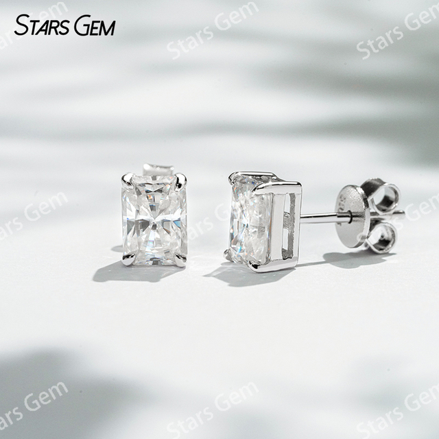 5×7mm Radiant Cut Moissanite S925 Sterling Silver Diamond Stud Earrings