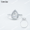 6×9mm Pear Cut Moissanite S925 Sterling Silver Halo Engagement Ring