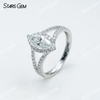 5×10mm Marquise Cut Moissanite S925 Sterling Silver Halo Engagement Ring