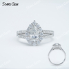 5×8mm Pear Cut Moissanite S925 Sterling Silver Halo Engagement Ring
