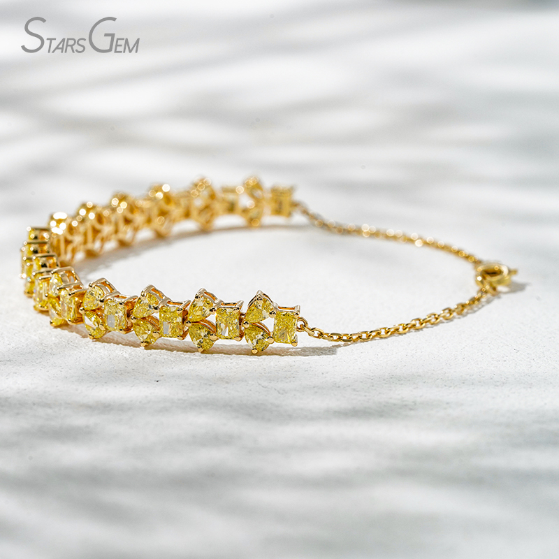 2.5×3.5mm Radiant Cut & Pear Cut Yellow Lab Grown Diamond 18K Yellow Gold Diamond Bracelet
