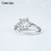 6×8mm Octagon Emerald Cut Moissanite S925 Sterling Silver Three Stone Engagement Ring