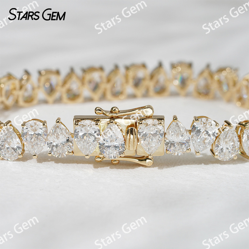 18K Yellow Gold Tennis Bracelet 5×7mm Pear Cut Lab Grown Diamond Bracelet
