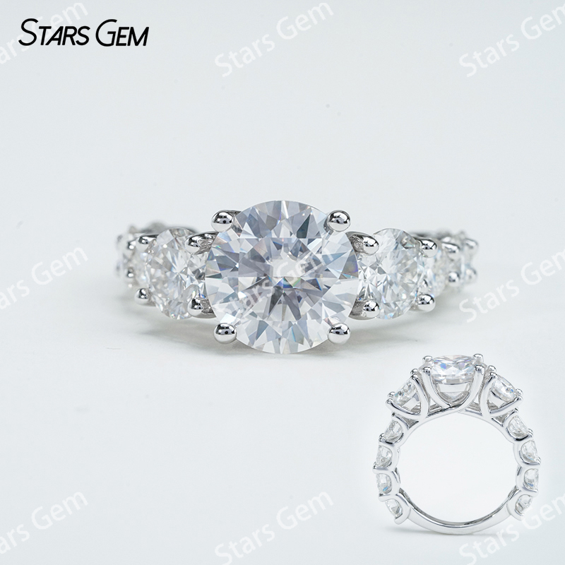 10mm Round Brilliant Cut Moissanite S925 Sterling Silver Pave Engagement Ring