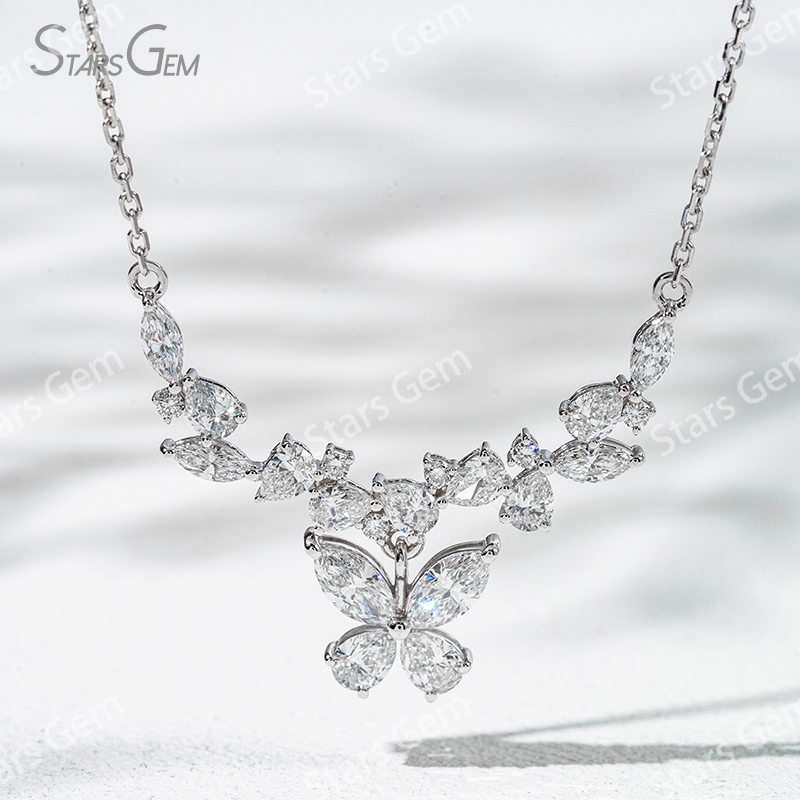 3×6mm Marquise Cut & 3×4mm Pear Cut Lab Grown Diamond Butterfly Shape 18K Gold Diamond Necklace