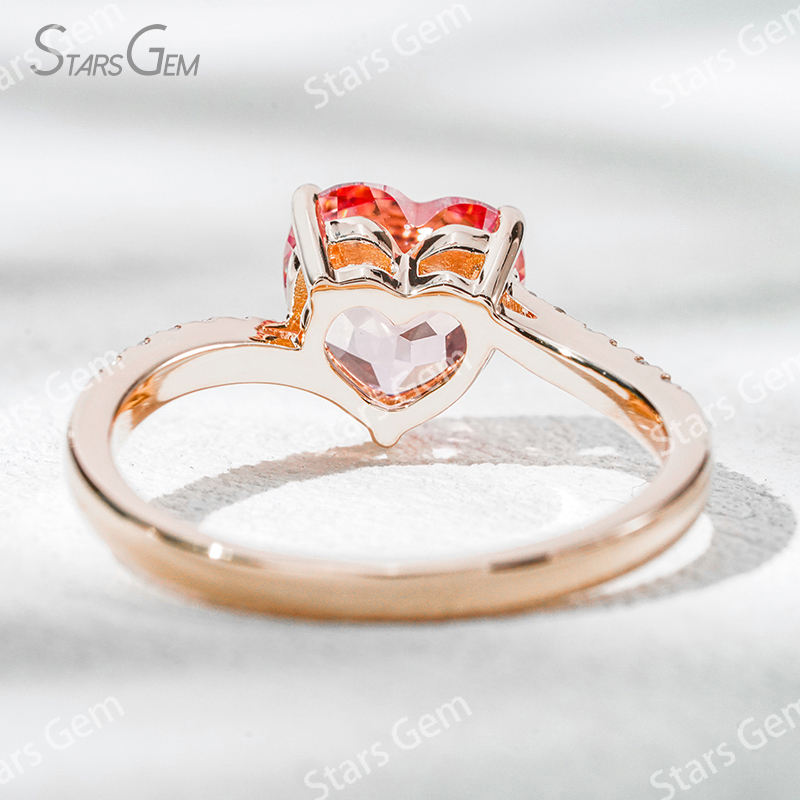 8×8mm Heart Cut Lab Grown Sukura Pink Sapphire 18K Rose Gold Pave Engagement Ring