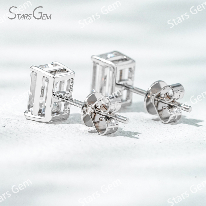 6.6×4.7mm Octagon Emerald Cut Lab Grown Diamond 4 Prongs 18K Gold Diamond Stud Earrings