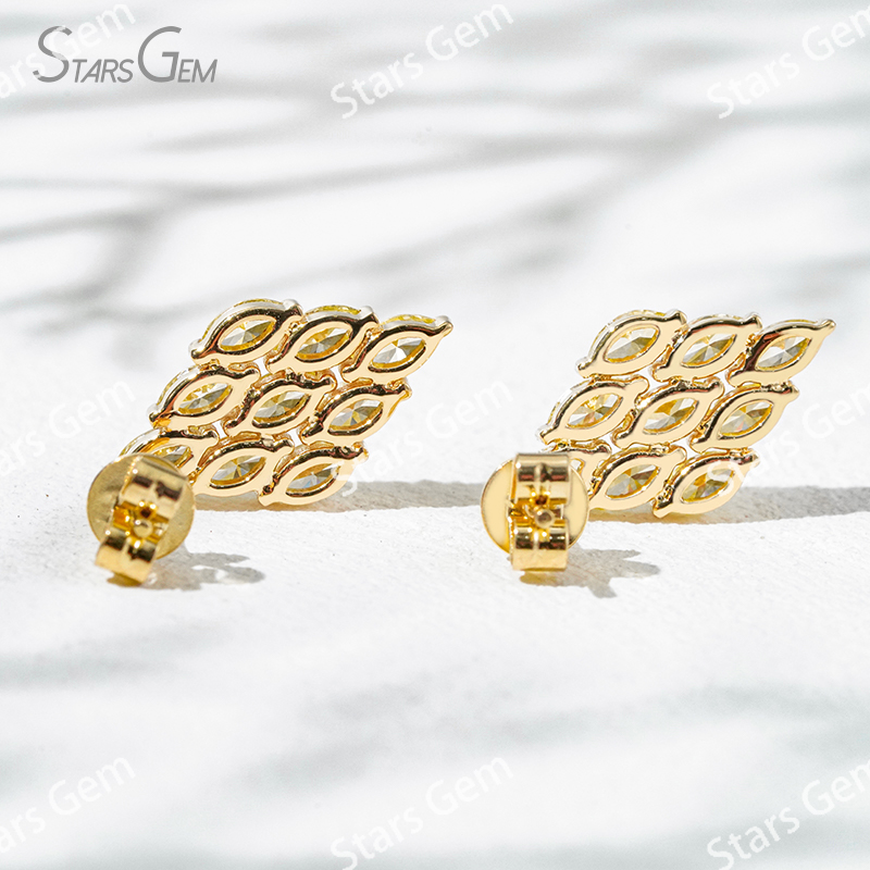 2.3×4.3mm Marquise Cut Yellow Color Lab Grown Diamond 18K Yellow Gold Diamond Stud Earrings