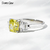 6.4×6.8mm Radiant Cut Yellow Lab Grown Diamond 18K White Gold Three Stone Engagement Ring
