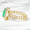 6×8mm Octagon Emerald Cut Lab Grown Emerald 18K Yellow Gold Halo Engagement Ring