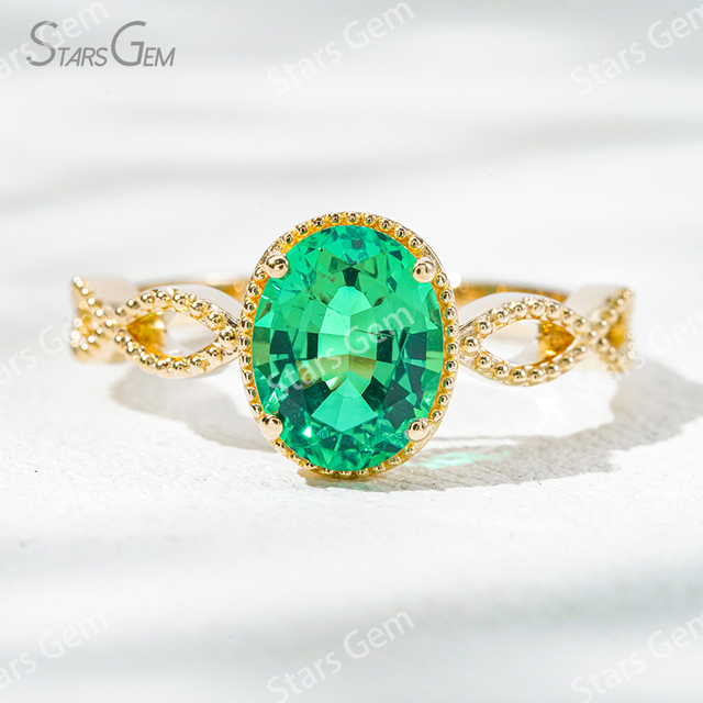 7×9mm Oval Cut Lab Gemstones With Winding Band 18K Gold Solitaire Engagement Ring