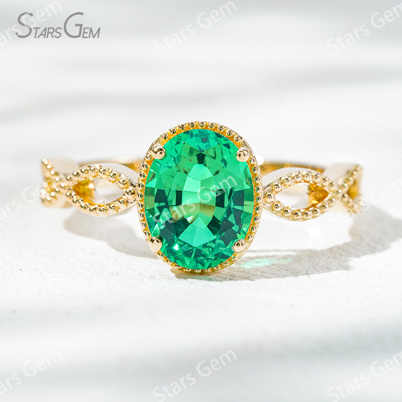 7×9mm Oval Cut Lab Gemstones With Winding Band 18K Gold Solitaire Engagement Ring