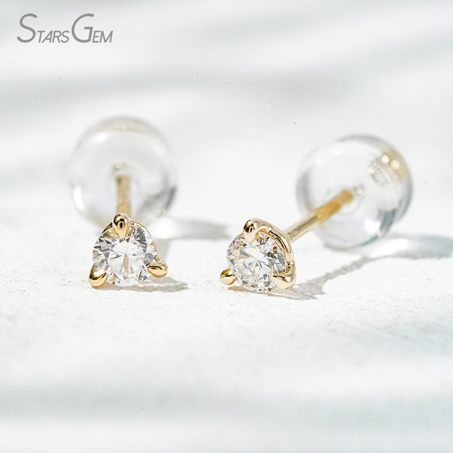 Starsgem 0.1ct & 0.2ct Round Brilliant Cut Lab Grown Diamond 10K Gold Diamond Stud Earrings