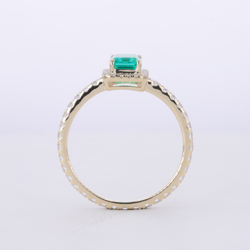 Starsgem Jewelry 10K Yellow Gold Pave Halo Set 5*7mm Green Gemstone Lab Emerald Engagement Ring