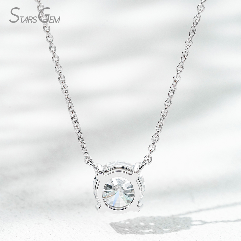 Starsgem Different Sizes Round Brilliant Cut Lab Grown Diamond 4 Prongs 10K Gold Diamond Pendant Necklace
