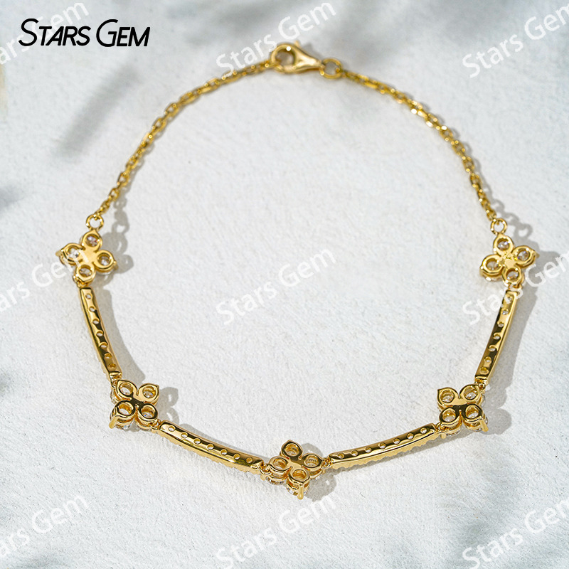18K Solid Gold Flower Shape 3.2mm Round Brilliant Cut Lab Diamond Bracelet
