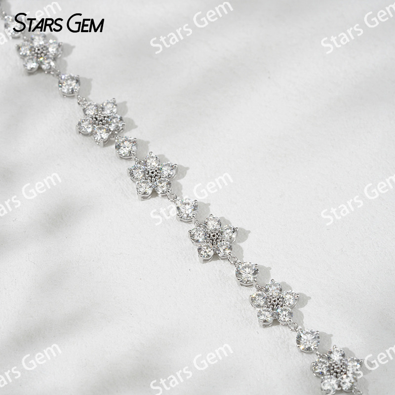 18K Solid Gold Bangles Sakura Flower Shape Lab Grown Diamond Bracelets