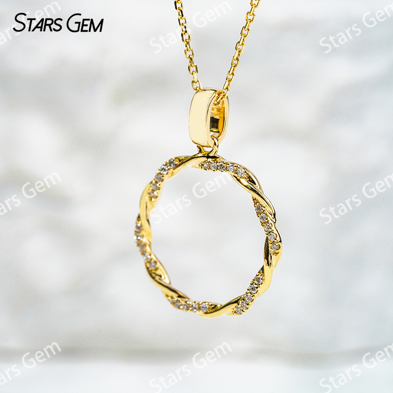 1.0mm Round Brilliant Cut DEF VS Lab Grown Diamond Circle Shape Pendant 18K Gold Necklace