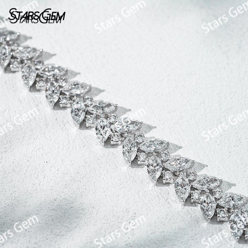 18K White Gold Fancy Shape 3×6mm Marquise Cut Lab Grown Diamond Bracelet