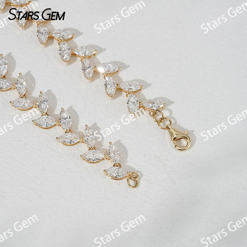 6.5 inches 18K Solid Yellow Gold Vine Leaves Lab Grown Diamond Tennis Bracelet