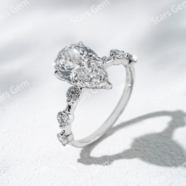 Lab Diamond Rings Starsgem Fine Jewelry 18K White Gold with 3 Carat Pear Cut Lab Grown Diamond Engagement Ring