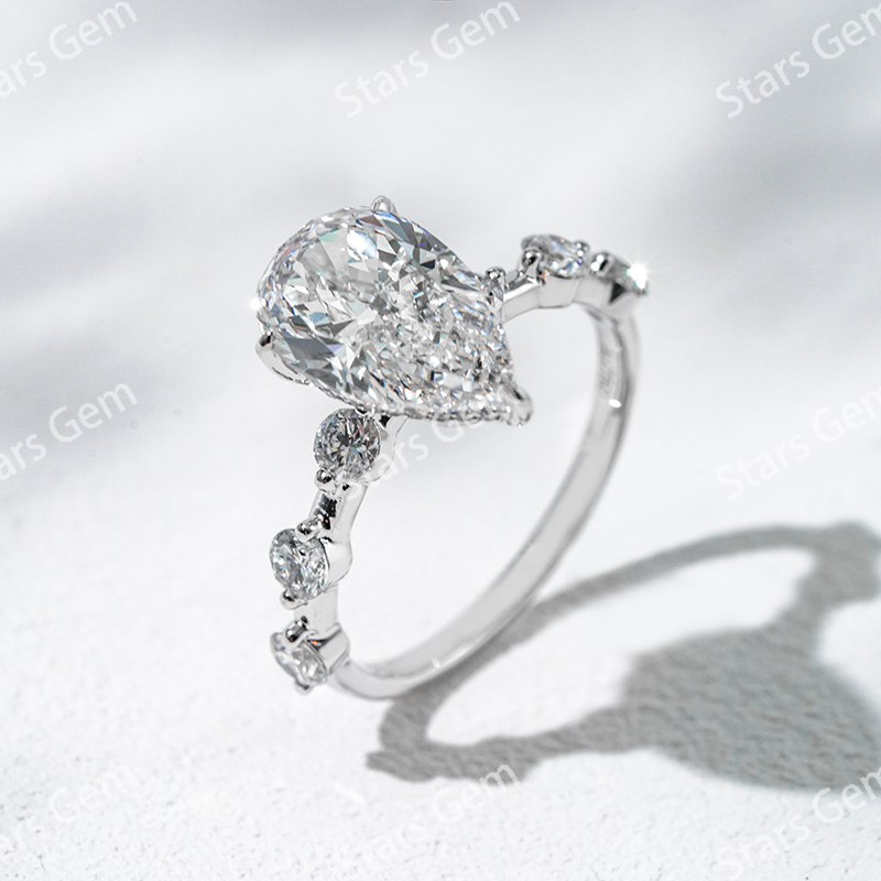 Lab Diamond Rings Starsgem Fine Jewelry 18K White Gold with 3 Carat Pear Cut Lab Grown Diamond Engagement Ring