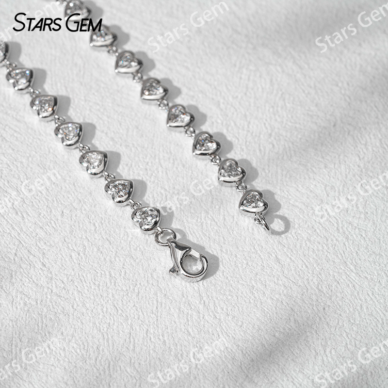 18K Gold 3*3mm Heart Cut Lab Grown Diamond Bezel Set Diamond Bracelet