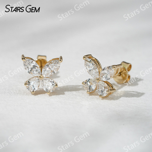 Starsgem 3×6mm Marquise Cut & 3×4mm Pear Cut Lab Grown Diamond Butterfly Shape 18K Gold Diamond Stud Earrings