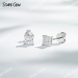Starsgem 4×4mm Princess Cut Lab Grown Diamond 18K White Gold Diamond Stud Earrings