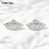 3.8mm Round Brilliant Cut Lab Grown Diamond Folding Fan Design 18K White Gold Diamond Stud Earrings