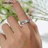2×4mm Octagon Emerald Cut Moissanite & 2.5mm Round Brilliant Cut Moissanite S925 Sterling Silver Diamond Ring
