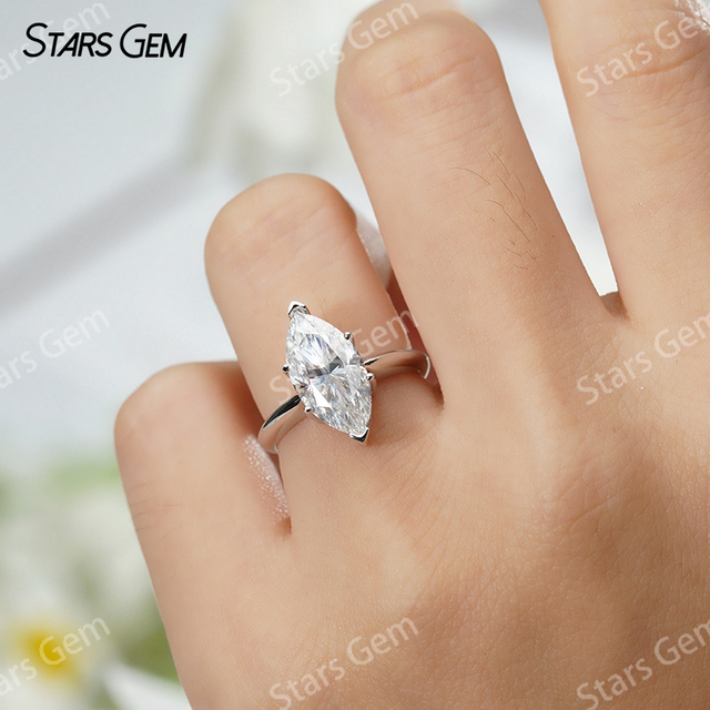 7×14mm Marquise Cut Moissanite S925 Sterling Silver Solitaire Engagement Ring