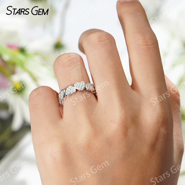 1mm Round Brilliant Cut Moissanite S925 Sterling Silver Heart Shape Design Diamond Eternity Ring