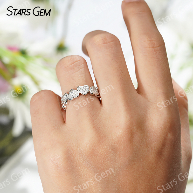 1mm Round Brilliant Cut Moissanite S925 Sterling Silver Heart Shape Design Diamond Eternity Ring