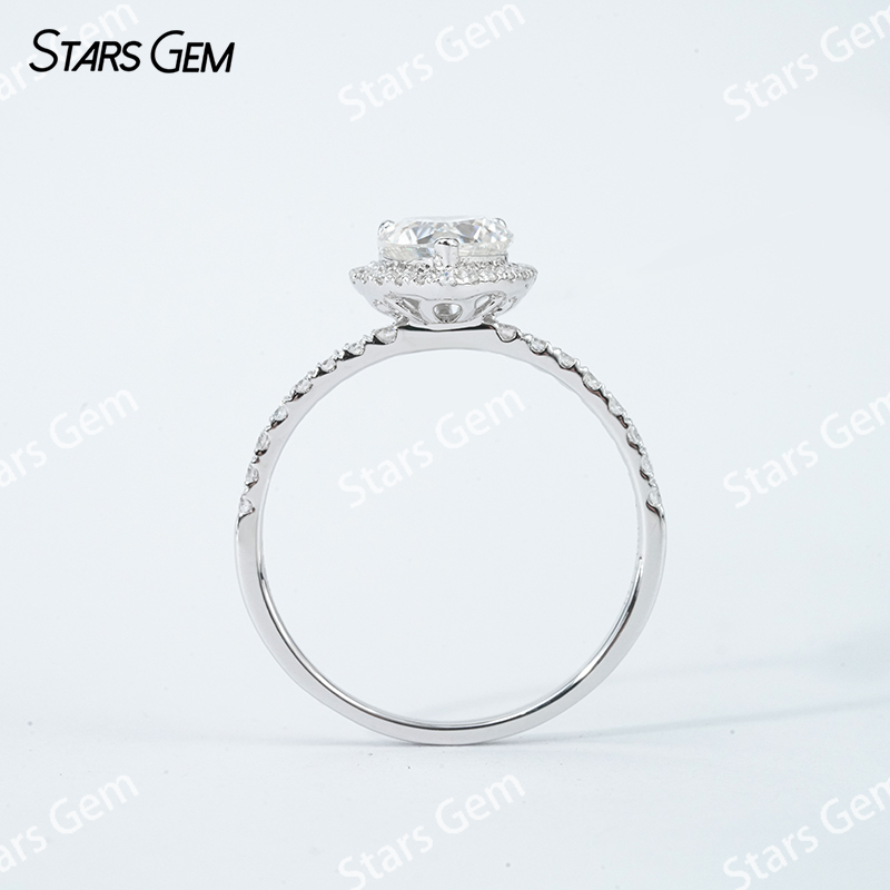 7×7mm Heart Cut Moissanite S925 Sterling Silver Halo Engagement Ring