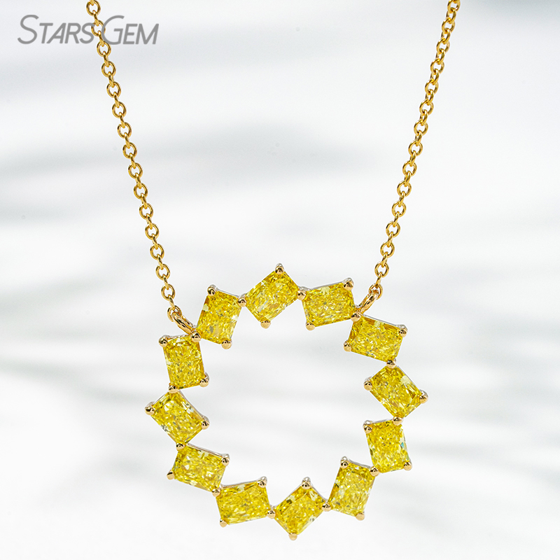 2.5×3.5mm Radiant Cut Yellow Lab Grown Diamond 18K Yellow Gold Diamond Pendant Necklace