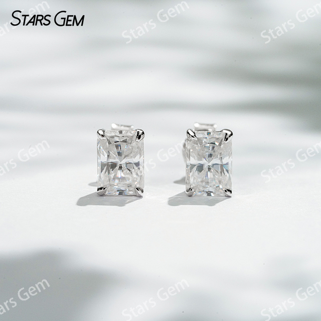 5×7mm Radiant Cut Moissanite S925 Sterling Silver Diamond Stud Earrings