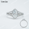 5×10mm Marquise Cut Moissanite S925 Sterling Silver Halo Engagement Ring