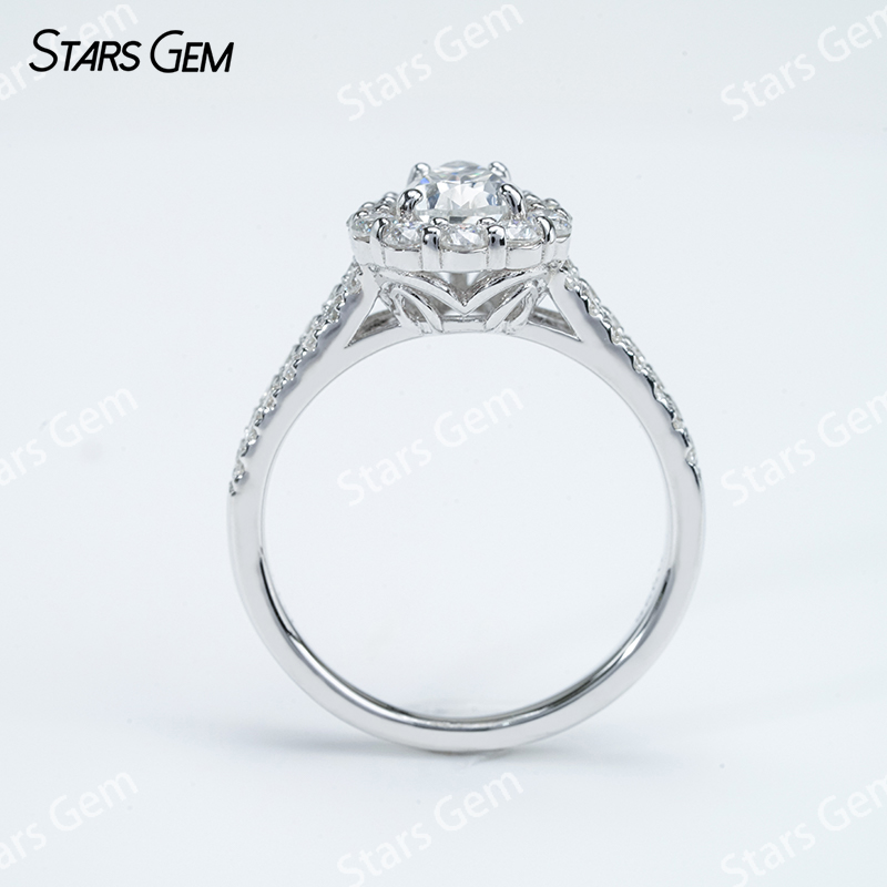 5×8mm Pear Cut Moissanite S925 Sterling Silver Halo Engagement Ring