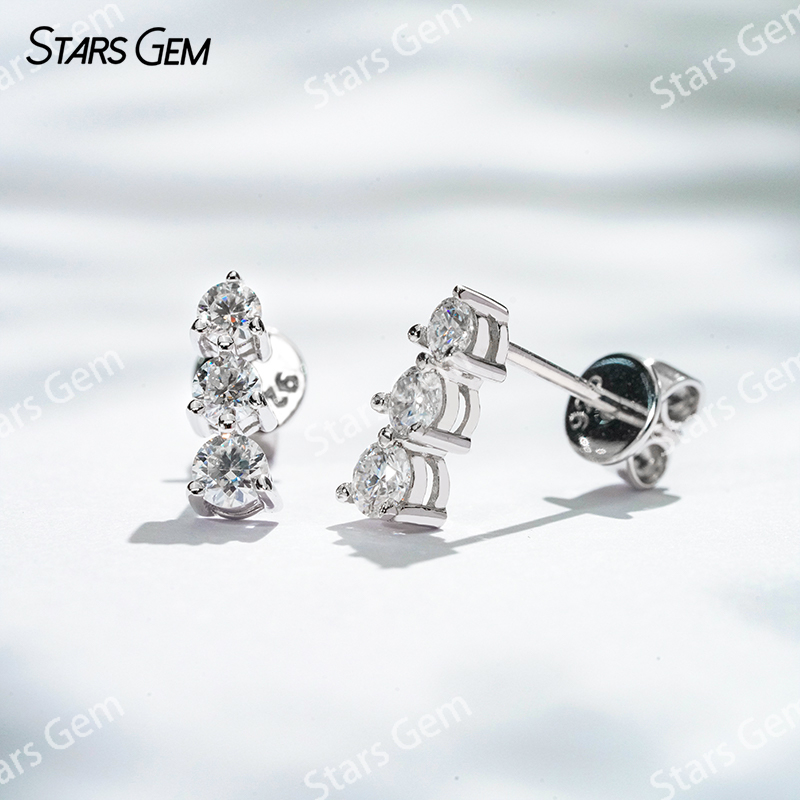 2.5mm & 2.75mm & 3mm Round Brilliant Cut Moissanite S925 Sterling Silver Diamond Stud Earrings